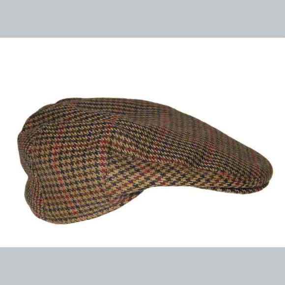 Failsworth Wool Newsboy Cap Brown Red Houndstooth Check Chatham Men's Size M - Picture 1 of 3